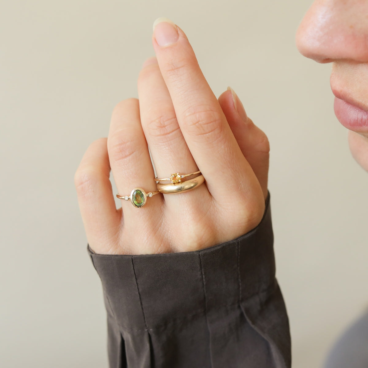 Lovi Diamond Green Quartz ring | 9K